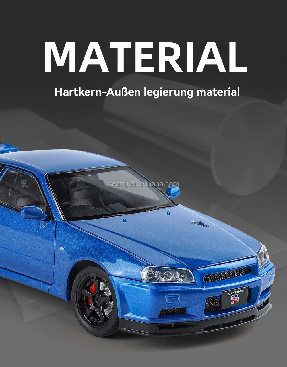 Blue 1:24 R34 Nissan Skyline Model Car Full Metal