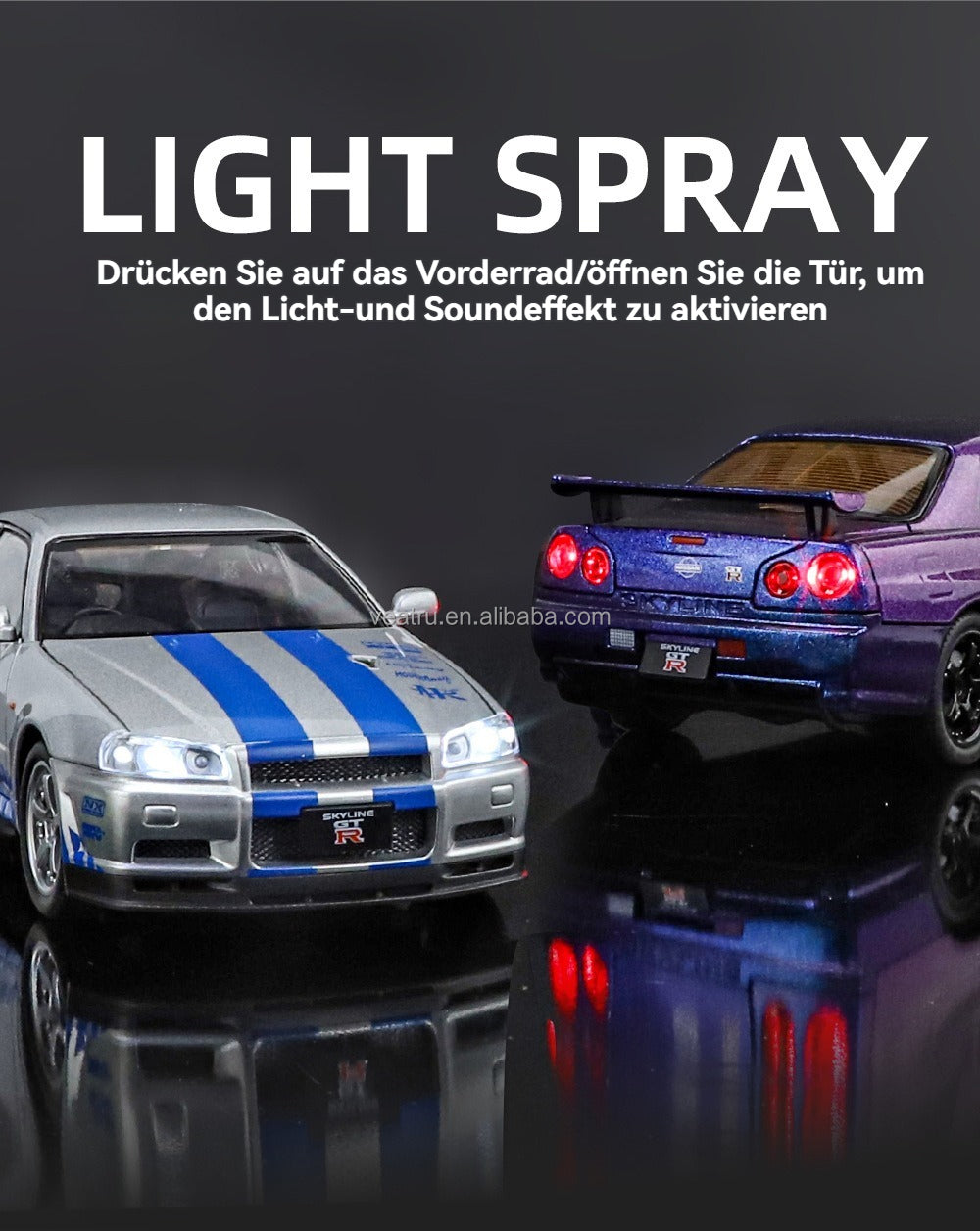 Midnight Purple 1:24 R34 Nissan Skyline Model Car Full Metal