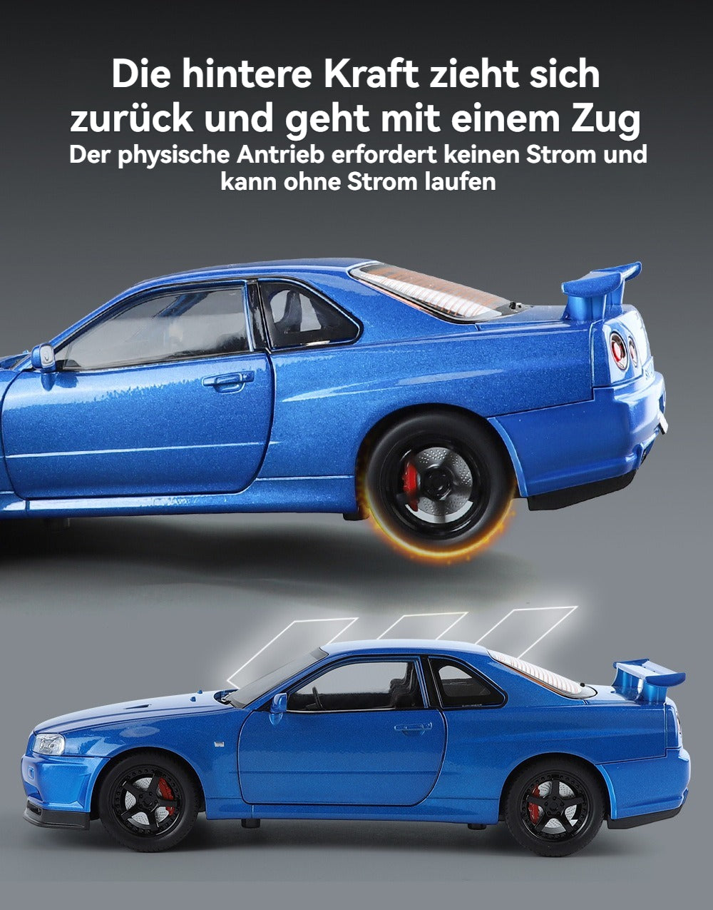 Blue 1:24 R34 Nissan Skyline Model Car Full Metal