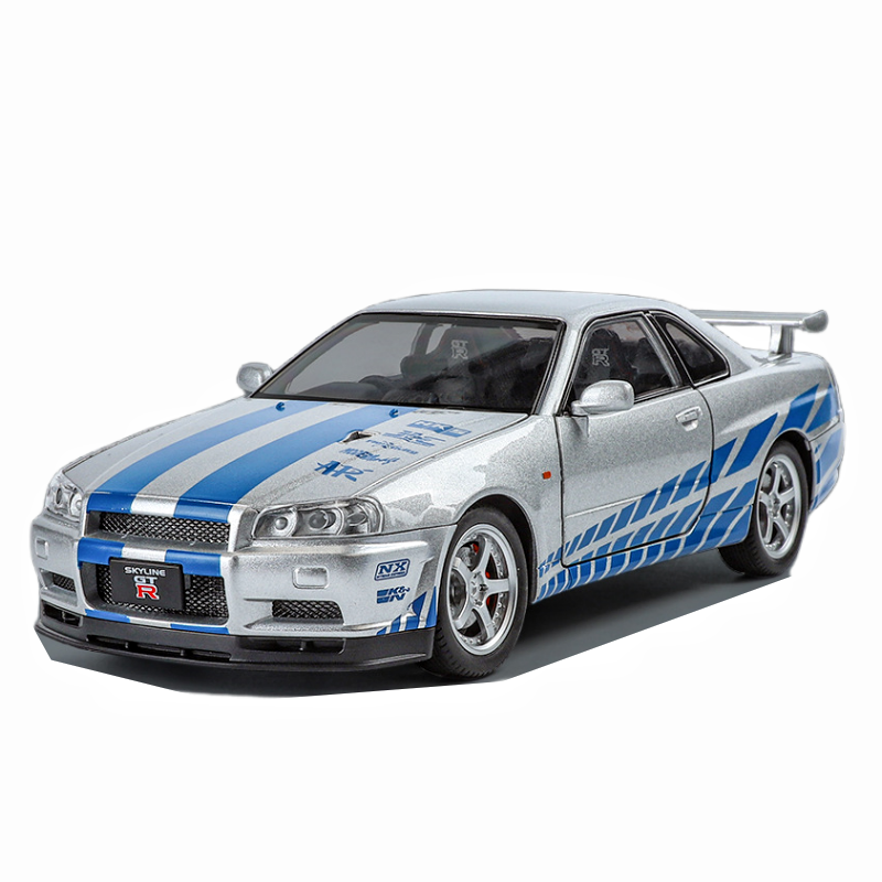 Blue 1:24 R34 Nissan Skyline Model Car Full Metal