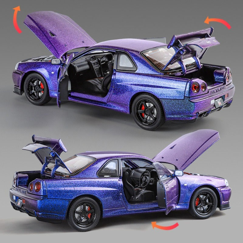 Midnight Purple 1:24 R34 Nissan Skyline Model Car Full Metal