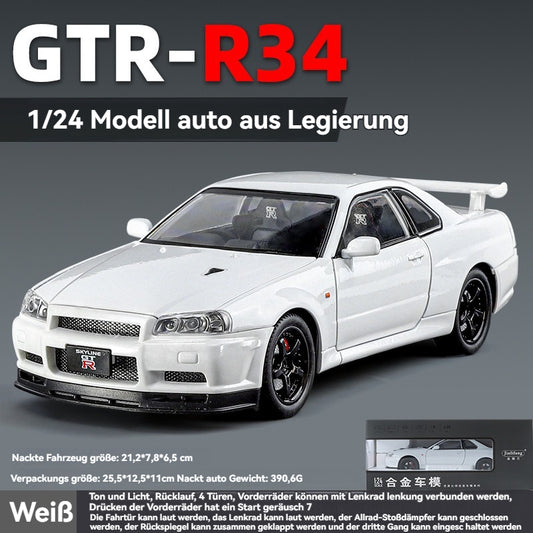 White 1:24 R34 Nissan Skyline Model Car Full Metal