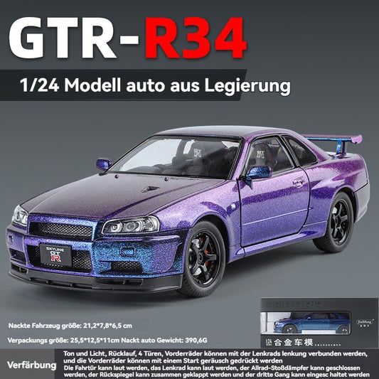 Midnight Purple 1:24 R34 Nissan Skyline Model Car Full Metal